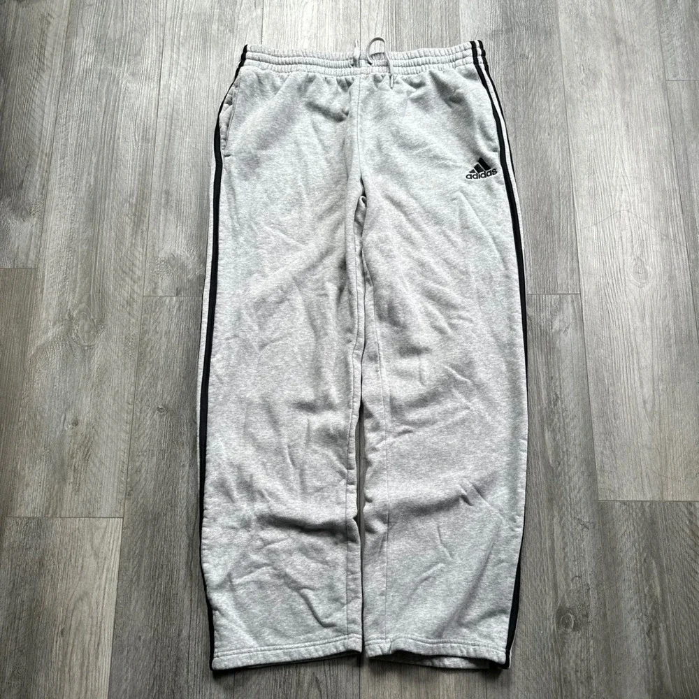 Adidas Sweatpants Men's XL Gray Fleece Black 3-Stripes Track Pants Joggers